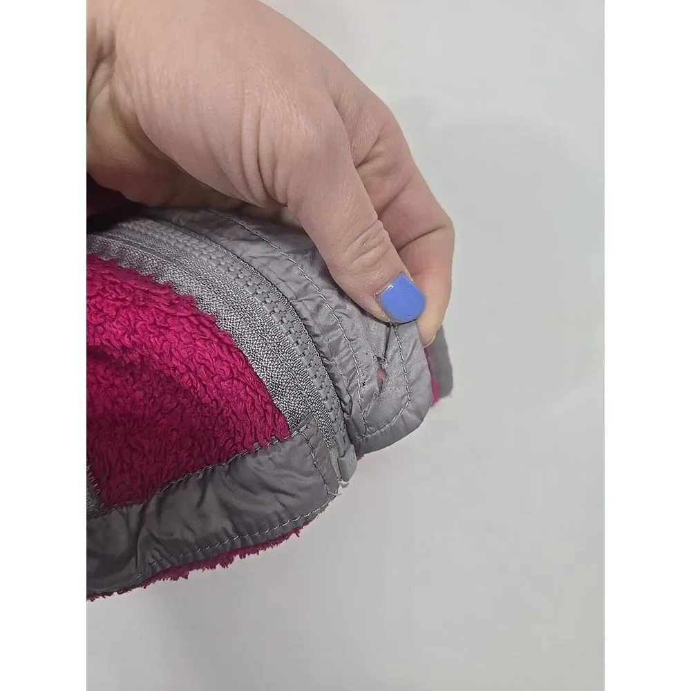 The North Face Kids Girls Large 14/16 Jacket Pink Gray Oso Fleece Hood Zip Front